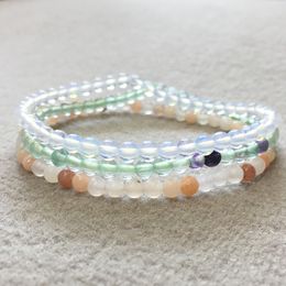 MG0088 Wholesale Fluorite Opal Stone Bracelet For Women Pink Aventurine Yoga Mala Beads Jewellery 4 mm Mini Gemstone Bracelet Set