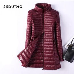 SEDUTMO Winter Plus Size 4XL Womens Down Jackets Ultra Light Duck Down Coat Long Puffer Jacket Slim Black Parkas ED037 201103