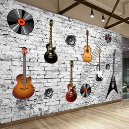 Custom Mural Wallpaper 3D Nostalgic Brick Wall Personality Guitar Music Element Symbol Bar Tooling Background Wall Papers Fresco