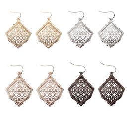 2021 New Vintage square kite gold and silver wire hollowed out Moroccan Pendant Earrings women metal gold and silver wire pendant earrings in various Colours
