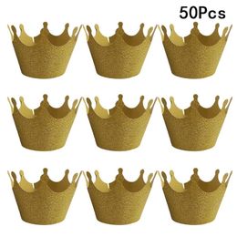 50pcs Gold Crown Cupcake Wrappers Cake Paper Cups Delicate Cupcake Wrapper Muffin Cup Liners Lace Cut Cup Wedding Birthday Party Y200618