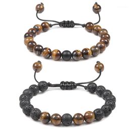 8mm Tiger Eye Stone Beads Bracelet Braided Rope Adjustable Black Lava Chakra Charm Healing Balance Yoga Bracelets For Men Women1