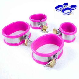 NXY Sex Adult Toy Stainless Steel Silicone Hand Ankle Cuffs Bondage Restraints Bdsm Set Games Fetish Toys for Couples Handcuffs Legcuffs1216
