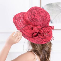 New Summer Elegant Hat for Women Wide Brim Lace Floppy Hat Ladys Party Cap Beach UV Sunhats Chapeau Femme Y200714