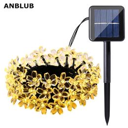 ANBLUB 7M 50led Outdoor Solar LED String Lights Flash Peach Flower Waterproof Christmas Lamp For New Year Home Garden Decoration Y200903
