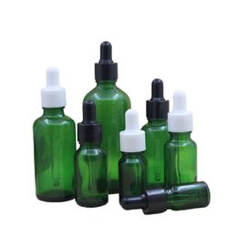 Empty Green Glass Dropper Vials Packaging Bottle Black Whte Plastic Ring Cap 5ml 10ml 15ml 20ml 30ml 50ml 100ml Cosmetic Essential Oil Refillable Container