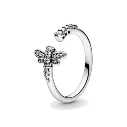 Fine Jewellery Authentic 925 Sterling Silver Ring Fit Pandora Charm Sparkling Dragonfly Open Ring For Women Engagement DIY Wedding Rings