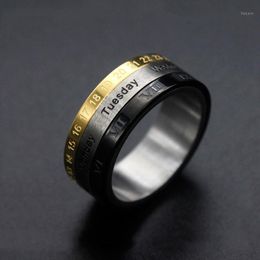 Cluster Rings Fashion Jewellery Rotatable 316L Roman Digital Date Stainless Steel Polish Circle Couple Ring Wedding Engagement1