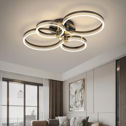 Chandeliers Modern Style Led Chandelier For Living Room Bedroom Dining Study Ceiling Lamp Black Ring Design Remote Control Light