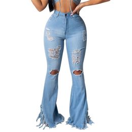 Laamei Ripped Jeans For Women High Waist Jeans Vintage Flare Jeans With Holes Patchwork Bell Bottom Jean Denim Pants Trousers 201223