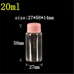 50 pcs 27x58x14 mm Small Glass Bottles With Pink Plastic Screw Cap DIY 20 ml Transparent Mini Empty Jars Decorative