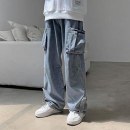 Мужские джинсы вымыли винтажные перегруженные мешковатые брюки для мужчин Большие карманы 2xl Plus Size Cargo 2021 Jean Homme Streetwear