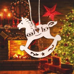 Wooden Nordic Vintage DIY Christmas Tree Rocking Horse Pendant Decoration Pendant Kids Gift Xmas Tree Party Ornament