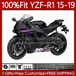 Injection Fairings For YAMAHA YZF R 1 1000CC YZF-R1 2015-2019 104No.122 YZF R1 1000 CC Flat Black YZF-1000 YZFR1 15 16 17 18 19 YZF1000 2015 2016 2017 2018 2019 OEM Body Kit