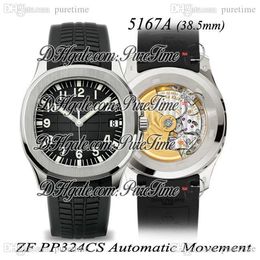 New ZF 5165A-001 324SC 324CS Automatic Mens Watch Steel Black Grey Texture Dial Black Rubber 38.5mm Best Edition PTPP Puretime E04