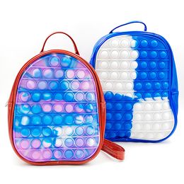 Bubble Fidget Toy Backpack bag Rainbow Tie Dye Sensory Push Pop Bubbles Bag Purses Kids Adult Shoulder Bags Silicone Tote Handbag