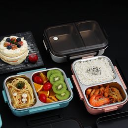 Microwave Lunch Box For Kids School 304 Stainless Steel Bento Lunch Box Leak-proof Food Container Children Office Portable Box Y200429