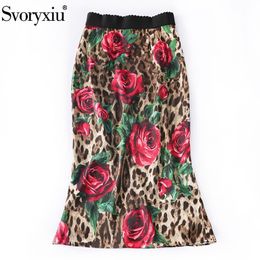 Svoryxiu Runway Designer Summer Party Silk Skirts Women's Vintage Rose Leopard Printed Package Buttocks Long Skirts T200113