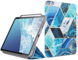 Cosmo Case for New iPad Pro 12.9 Inch, Full-Body Trifold Stand Protective Case Smart Cover with Auto Sleep/Wake & Pencil Holder (Marble)