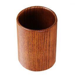 Storage Bags Wood Desk Pen Pencil Holder Cup Stand Round Stationery Box Organizer