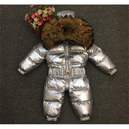 Baby down jacket kids go out skiing down jumpsuit Natural raccoon collar coat 0-4 years old LJ201126
