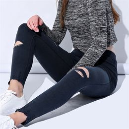 M-6XL Black Skinny Jeans Woman Holes Slim Pencil Denim Pants Ripped Jeans For Women High Waist Stretch Capris Ladies Jean Femme 210203