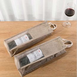 Creative three-dimensional cloth bag drawstring gift drawstring bag single window red wine linen bag