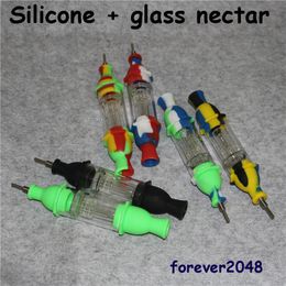 Silicone Bong Water Pipe hookah Nector Smoking Oil Rig Mini Glass Silicon Nectar bong with Titanium Nail