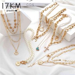 17km jewelry UK - 17KM Bohemian Gold Necklaces For Women Multilayer Fashion Pearl Pendants Necklace Portrait Chokers 2020 Trendy New Jewelry Gift G220310
