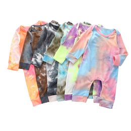 Infant Newborn Baby Girls Tie dye Romper Long SleeveClorful Jumpsuits Spring Autumn Clothing Ribbed Outfits 201027