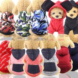 Small Dog Coat Sport Pet Dogs Hooded Jacket Pocket Puppy Sweater Winter Fall Pet Clothes Supplies 15 Designs YG851