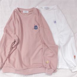 Woherb Spring Summer Harajuku Kawaii Thin Sweatshirt Women Sailor Moon Embroidery Cosplay Long Sleeve Tops Hoodie 21262 201102