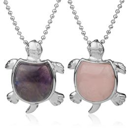 Natural Stone Tiny Turtle Pendant Necklace Reiki Lucky Animal Sea Turtles Tiger Eye Quartz Charm Jewellery for Women Men