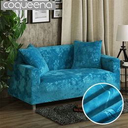 Luxury Embossing Velvet Sofa Covers Universal Stretch Couch Slipcovers Sectional Sofa Covers Furniture Protector Teal Turquoise LJ201216