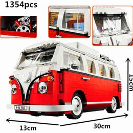 1354pcs Compatible 10220 Technic Series VW T1 Camper Van Building Blocks Car Model Bricks Bus 21001 Children Toys Set AA220303 AA220303