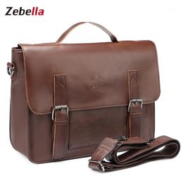Briefcases Zebella Vintage Men's Business Pu Leather Brown Mens Laptop Messenger Bags Classic Portfolio Document Office Bag 1