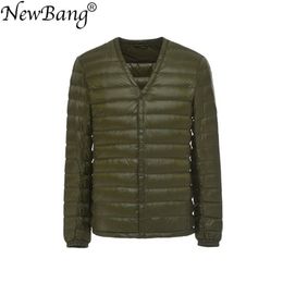 NewBang Brand Men's Down Jacket Ultra Light Down Jacket Men Slim Windproof Portable V Neck Lightweight Coat Warm Liner 201217