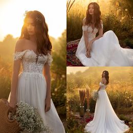 bohemian a line wedding dresses lace top off shoulder long bridal gowns plus size vestido de novia
