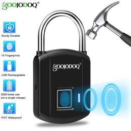 GOOJODOQ Smart Fingerprint Lock USB Charge Padlock Metal Security Keyless Rechargeable Electric Door Lock for Backpack Luggage Y200407