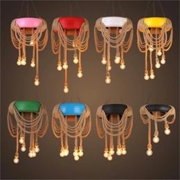 American country led chandelier lights industrial retro Colour Tyre twine pendant lamps personality restaurant bar coffee shop lighting