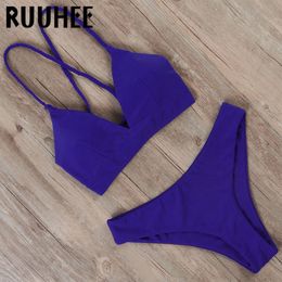 RUUHEE Solid Lace Up Bikini 2020 Women Swimwear Push Up swimsuit Print swimming Suit Bandage Sexy Summer Bathing Suit Female T200708