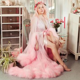 Pink Faux Fur Long Sleeve Women Winter Sexy Kimono Pregnant Party Sleepwear Women Bathrobe Sheer Nightgown Robe