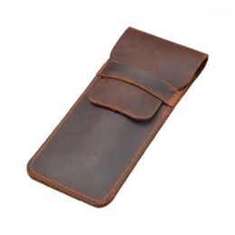 Pencil Bags Leather Pen Holder Brown Fountain Pouch Handmade Ballpoint Protective Sleeve Cover For Office1