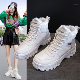 ONE YONA 2020 winter newest keep warm high quality women boots fashion high tops low heels cross-tied short plush boots1