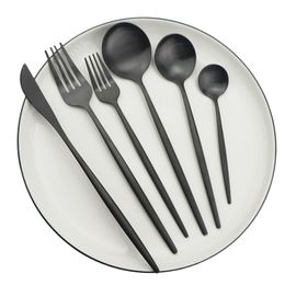 36Pcs Black Matte Flatware Cutlery Set 304 Stainless Steel Dinnerware Set Dessert Fork Spoon Silverware Set Kitchen Tableware 201118