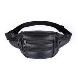 Waist Bags PU Leather Bag Men Multi Zipper Pockets Fanny Pack Travel Running Belt Phone Pouch Black Male Casual Bum Durable1