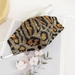 Fashion Sequined Leopard Mask Female Dust-proof Cover Mouth Mask Hanging Ear Type Adult Casual Adjustable Mask RRD13047