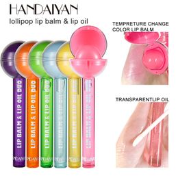 HANDAIYAN 2 In 1 Dual Use Lollipop Lip Balm Color Changing Moisturizing Lipstick Lip Oil Gloss