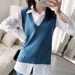 Autumn and winter V-neck lace Woollen waistcoat pullover vest loose sweater knitted sleeveless vest women outer 201223