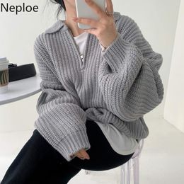 Women's Sweaters Neploe Korean Fashion Woman Vintage Turn-down Collar Half Zipper Knitted Pullovers Pull Femme Casual Thicked Sueter